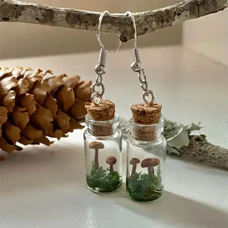 Preserved Moss Sheet - Pendientes de setas reales, tarro/botella, contenedor